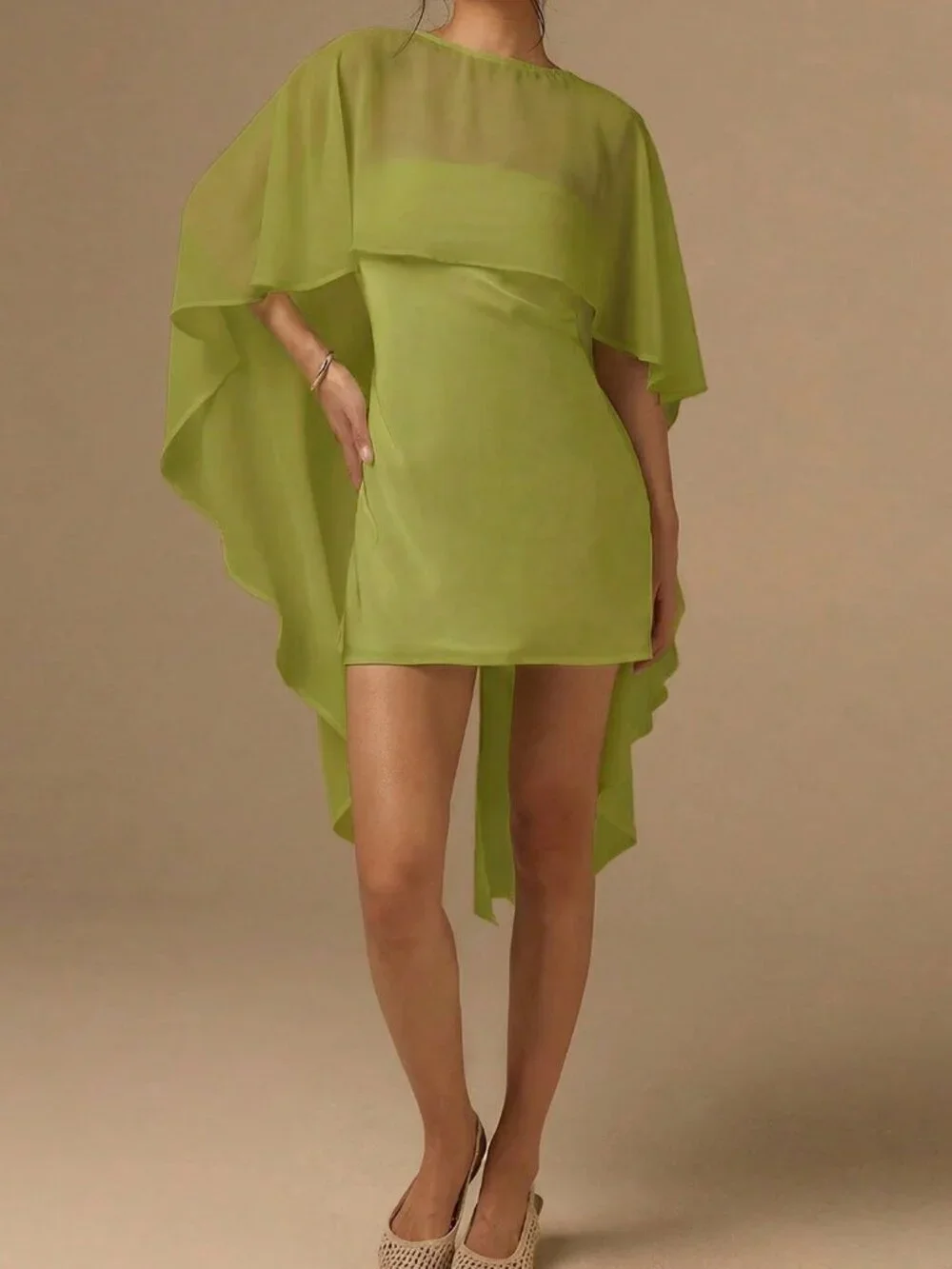 Green Elegant Women's Satin Bias-Cut Mini Dress